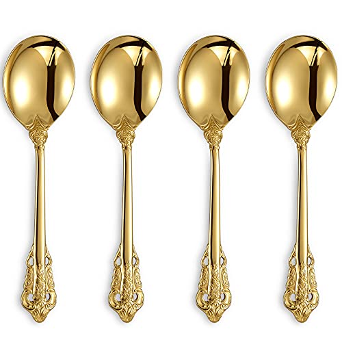 KEAWELL Gorgeous 4-Piece 18/10 Stainless Steel Soup Spoon Set (Gold) - style: Gold
