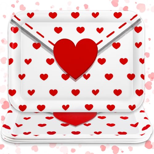 JarThenaAMCS 3Pcs Valentine' s Day Serving Trays Reusable Serving Dishes Red Heart Love Letter Platter for Wedding Party Sharing Snacks Fruits Dessert, 13 x 10 Inch - style: Heart Love Letter