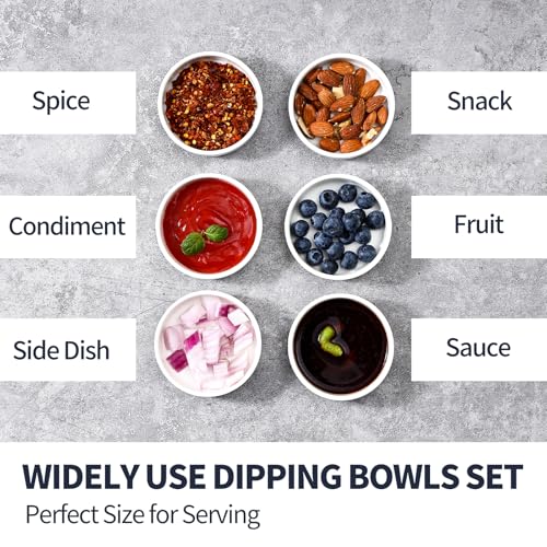 Selamica Soy Sauce Dish, 2.5 oz Ceramic Dipping Bowls Set of 6, 3.3 Inch Pinch Bowls, Mini Bowls for Side Dish, Condiment, Ketchup, Sushi, BBQ, White - color: White, size: 3.3 Inch, Set of 6