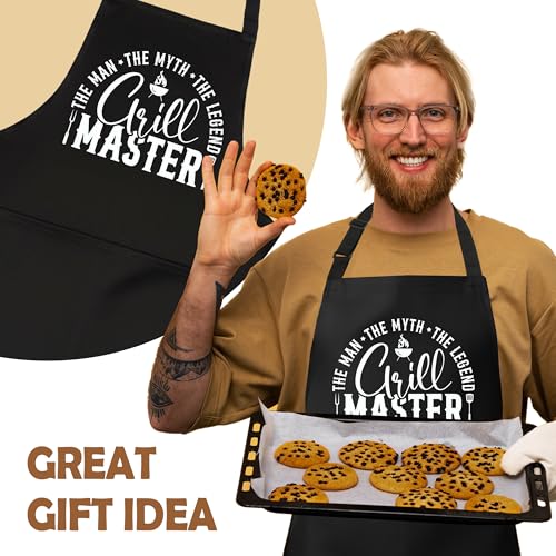 Grill Master Funny Aprons for Men with 2 Pockets, Cooking Apron for Dad, Gag Gifts for Men, Adjustable BBQ Grilling Apron for Husband, Chef Kitchen Gifts for Birthday & Father’s Day - A14 - color: Grill Master 3