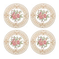 Fabric Coasters, 4pcs 4.7" - Polyester Crochet Coasters, Round Lace Embroidery Cup Mat with Floral Pattern for Wedding Party Decoration (Camel)