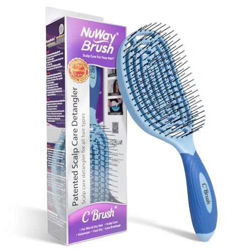 NuWay® C Brush® Patented Scalp Care Hair Brush – Ergonomic Curve Design for Gentle Scalp Massage, Blow-Dry Styling & Wet or Dry Hair (Sky Blue) - color: Sky Blue