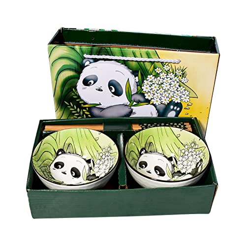 Ceramic Rice Bowl with Chopsticks Set of 2, 4.5" Porcelain Cereal Bowls - color: LPD