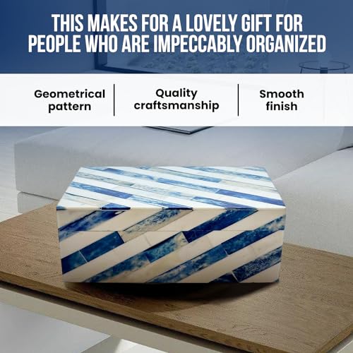 Perilla Home Home Decor Decorative Storage Wooden Box Small Lazio Organizer Tool Stash Card Craft Treasure Trinket Memory Keepsake Jewelry Box for Men and Women, Gifts For All, Blue and Off White - color: Blue & White