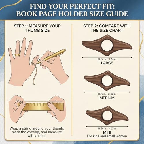 1 Pc Wooden Page Holder, Thumb Page Holder, Reading Accessories, Book Clip for Hands-Free Use, Ideal for Book Lovers & Daily Reading(Large) - size: Large
