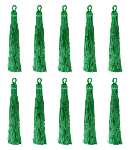 Tupalizy 10PCS Handmade Soft Silky Tassels with Hanging Loop for Bookmarks Keychains Earring Bracelets Jewelry Making Souvenir Graduation Clothing Sewing Gift Tag Art DIY Craft Projects (Green) - color: Green