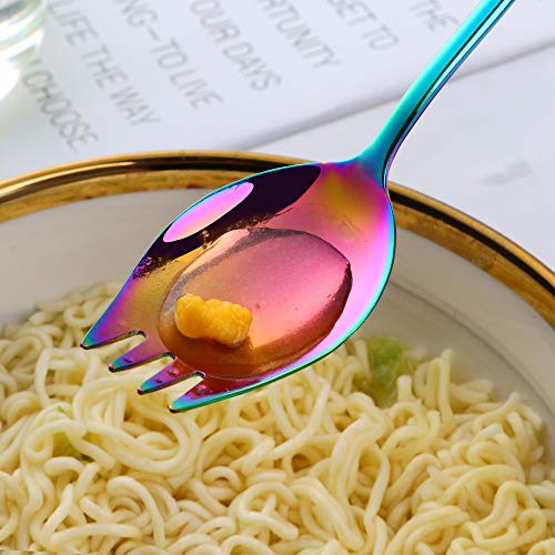 Buyer Star Sporks 2 in 1 Spoons Forks 5 Pieces Mix Color Stainless Steel Reusable Metal Korean Soup Dinner Spoons Camping Flatware - color: mix color