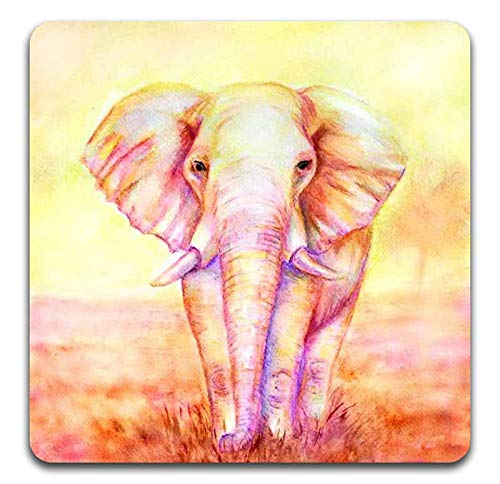 Watercolor Elephant Square Coaster Set - Made of Recycled Rubber - Set of 4 - color: Watercolor Elephant