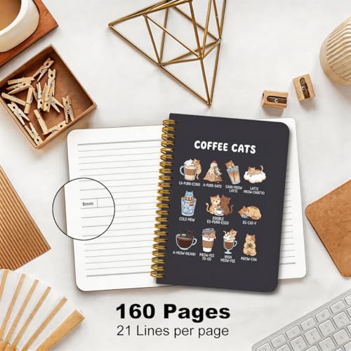 2 Pcs Funny Coffee Cat A5 Spiral Notebook Journal Cute Cats Gifts for Women - color: Multicolour 0181
