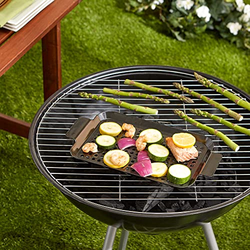 RSVP International Porcelain Coated Steel BBQ Grill Tray/Pan, Outdoor Barbeque Grilling Accessories for Cooking Fish & Vegetables, Dishwasher Safe, Small, 13x7.25" - size: Small, 13x7.25"