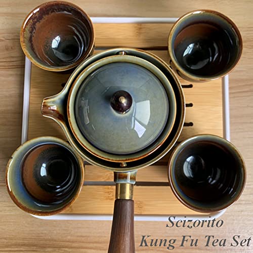 Ceramic Portable Travel Tea Set, Chinese Kungfu Tea Set with 360 Rotation Teapot and Infuser, 4 Tea Cups, Tea Tray And Travel Bag (Kiln Variant) - color: Kiln Variant