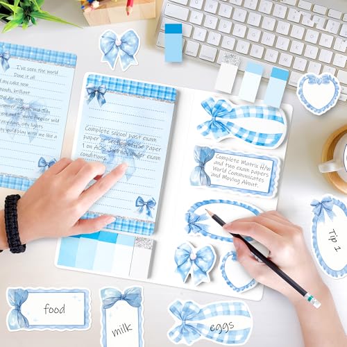 Xqumoi Coquette Blue Bow Sticky Notes Set - I’m Just A Girl Self-Stick Note Pads Bowknot Notepads Writing Memo Pad Page Marker Bookmarker Preppy Girly Stuff Back to School Office Supplies Gift - color: 1pack-blue Bow