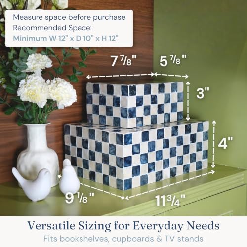 Chi An Home 12"x8" Decorative Capiz Boxes Keepsake Trunk, Navy Blue, Set 2