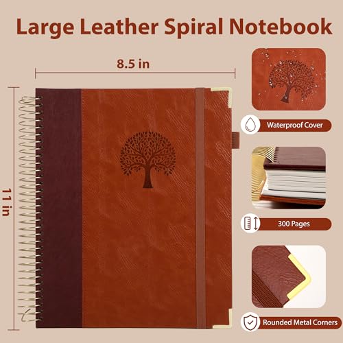 Yoment Hardcover Spiral Notebook 8.5" x 11" 5 Subject Notebook with Tabs - color: Brown