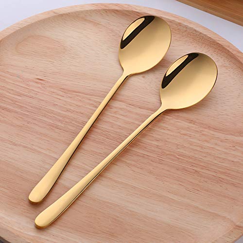 Buyer Star 5-pieces Gold Dinner Table Spoons 8-Inch Stainless Steel Metal Korean Soup Spoons - color: Gold
