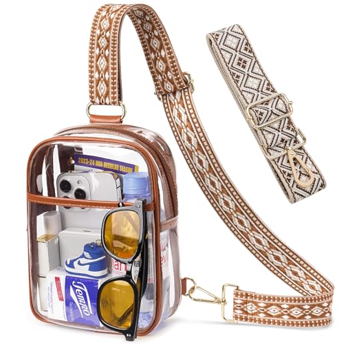 Clear Bag for Stadium Events, Clear Crossbody Sling Purse, 2 Straps - color: 1# Brown-a, style: Style 1