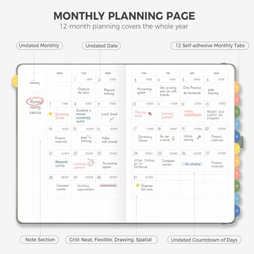 Undated Appointment Book, 52 Weekly & 12 Monthly Planner, A5 (5.7" x 8.3") - color: Light Green