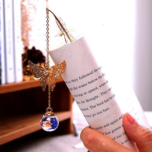 Toirxarn Metal Feather Bookmark, Back to School Teacher Gift for Women - color: Feather Gold - Blue Crystal With White Flower