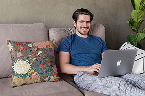 WAZHIJIA Oriental Floral Throw Pillow Cover Chinoiserie Couch Outdoor Pillow Pillow Case Japanese Flower Sofa Pillowcase 18 X 18 Inch - size: 18" x 18" (Pack of 1)