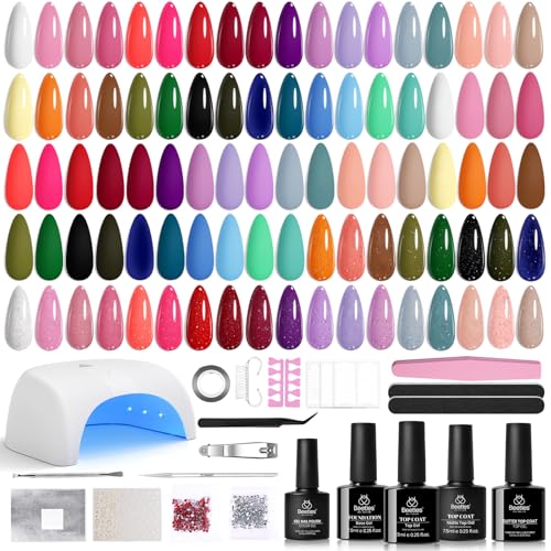 Beetles 32 Colors Gel Nail Kit with U V Light -54 Pcs Gel Polish Kit - color: C-Four Seasons Glow