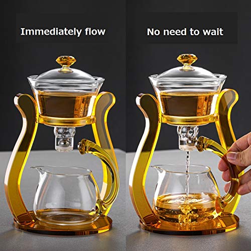 RORA Glass Teapot Set Semi Automatic Drip Rotating with Infuser Lazy Kungfu Tea pot Set - color: Orange, size: teapot