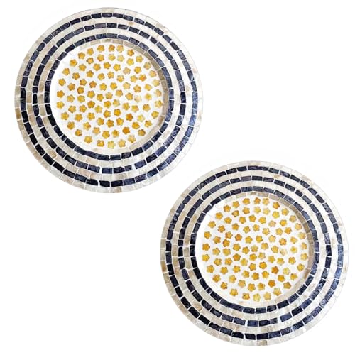 i-lan Set of 2 Mother of Pearl Charger Plates, 13 Inch Dark Blue Capiz Shell Inlay Wood Decorative Placemats for Dining Table, Modern & Rustic Table Setting for Party, Wedding and Home Decor - style: Style 7