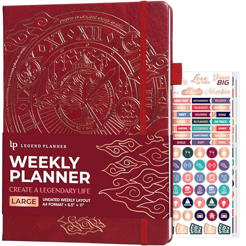 Legend Planner Undated, Weekly & Daily Goal Journal, A4 Wine Red Gold - color: Wine Red Gold (Undated), size: A4 (8.2'' x 11'')