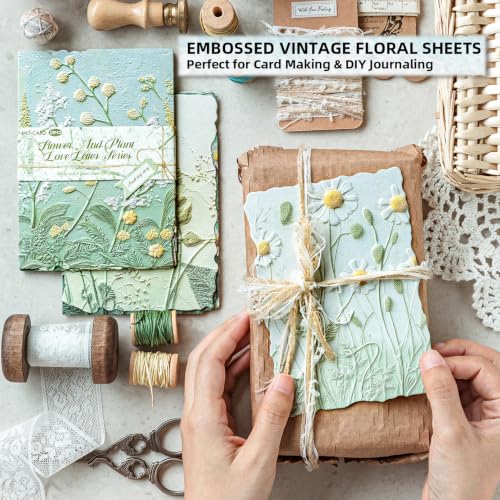 138Pcs Textured Scrapbook Kit, 6 Pack Embossed Vintage Plant Flower Craft Supplies, Multipurpose DIY for Junk Journal, Collage, Card Making & Art Background - color: Multicolor 15