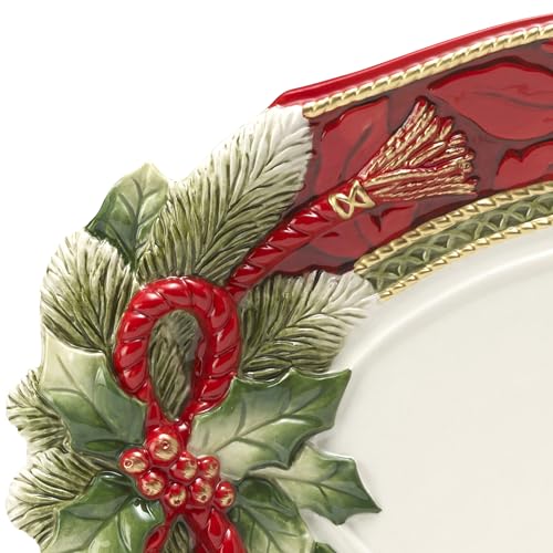 Fitz and Floyd Holiday Home Poinsettia Trim Serving Platter, 13.5 inch, Red