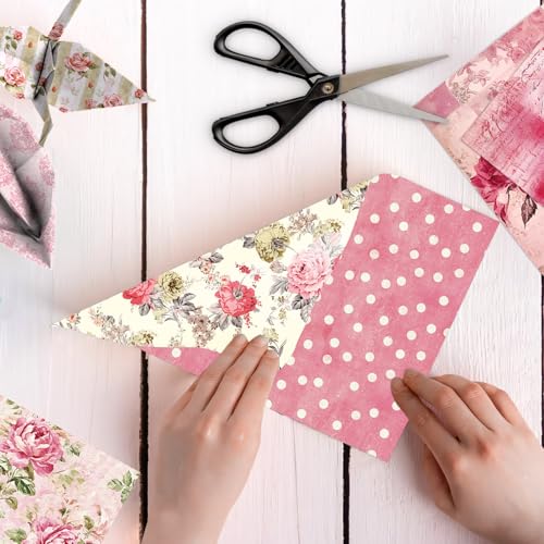 Pink Scrapbook Pattern Paper Pink Flower Junk Journal Papers Pad 12×12,24 Sheets Double-Sided Bobo Floral Scrapbooking CardStock Paper Pad for Holiday Cardmaking DIY Papers. - color: WW212