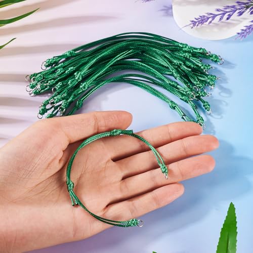 20Pcs Dark Green Adjustable Braided Cord Colorful Waxed Thread Half Finished Bracelet with Jump Rings for Wrist DIY Women Jewelry Making Friendship Fashion Bangle Accessory - color: Dark Green