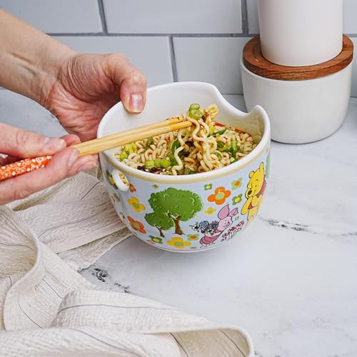 Winnie The Pooh Disney Friends Ceramic Ramen Dinnerware Set | Includes 20-Ounce Noodle Bowl and Wooden Chopsticks