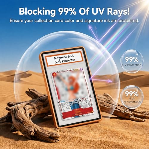 Magnetic BGS Slab Protector with Foldable Kickstand - UV Protection Tempered Glass & Aluminum Metal Bumper for 35PT Beckett Graded Cards, 9-Point Secure Lock Display Guard & Clear View (Orange) - color: Orange, size: BGS Card Case