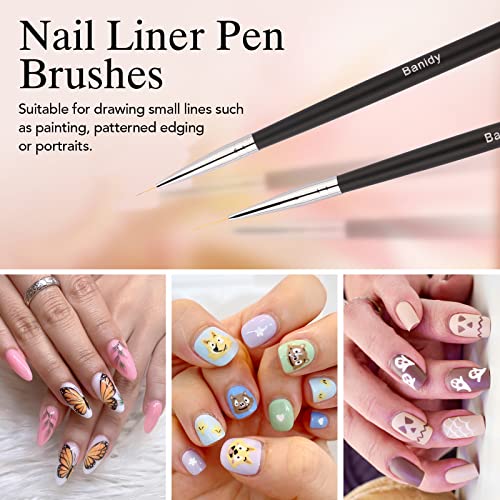 Nail Art Brushes for Gel Art Design Brush Tools Dual-Head Pen Painting Set Include Extension Brush Liner Brush Dotting Pen for DIY Manicure Polish Black