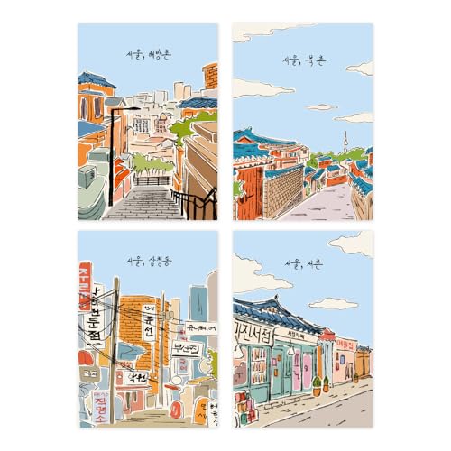 Monolike Stitch Mini Line Note Seoul-Alley Road 4p SET - color: Seoul-Alley Road 4p SET