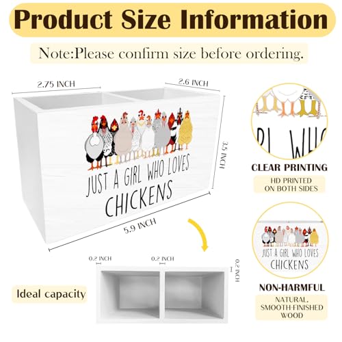 Funny Chicken Pen Holder for Desk, Chicken Lover Mom Lady Gifts Pencil Organizer, Just a Girl Who Loves Chickens Wooden Box Sign Desk Decor for Home Office Decoration - color: CHICKENS
