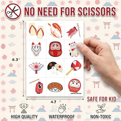 96PCS Japanese Temporary Tattoos Pre-Cut Themed