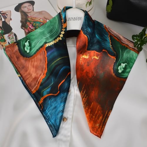 Women 100% Mulberry Silk Neck Scarf 21" Square Floral Neckerchief - color: Blue