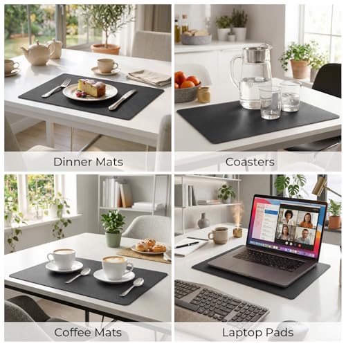 Romanstile Vinyl Placemats Set of 6, Reversible Faux Leather Wipeable Table Mats - color: Black, size: PCS6