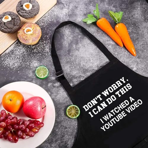 Rosoz Funny BBQ Black Chef Aprons for Men Adjustable Kitchen Cooking Aprons - color: Watched a Youtube Video