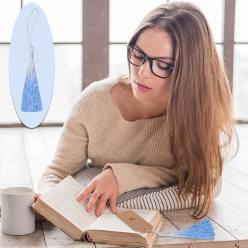 50Pcs 5 Inch Bulk Bookmark Tassel Kit for Graduation, Keychain(White Blue) - color: White&blue