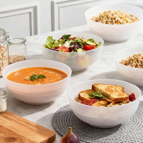 Greentainer Unbreakable Large Salad Bowls, 76 oz Reusable Plastic Clear Serving Bowl Set of 6, Lightweight Bowl for Soup, Cereal, Fruit, Popcorn, Dishwasher & Microwave Safe - color: Transparent