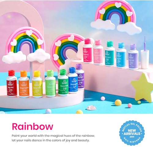 Beetles Rainbow Gel Liner Nail Art Set, 12 Neon Colors with Brush - color: Rainbow