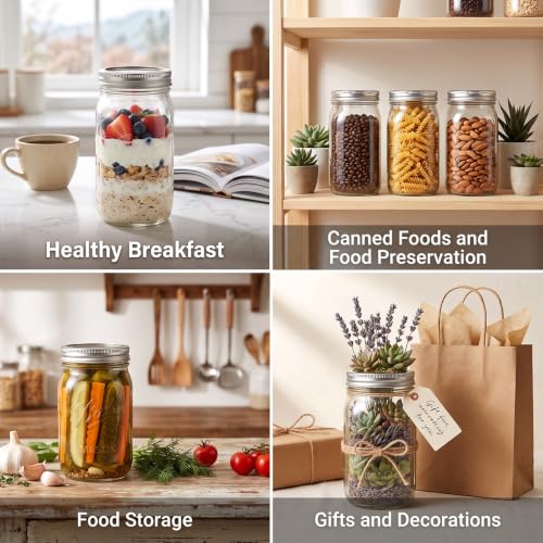 Accguan 12Pack 32oz Wide Mouth Mason Jars with Lids, Air Tight, Food Grade