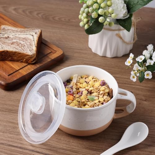 GBhome Ceramic Soup Mugs with Handles and Lids,24 OZ Soup Cups Set of 2 - color: White & Orange