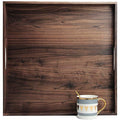 19"x 19" Large Black Walnut Square Ottoman Serving Tray with Handles - color: Walnut