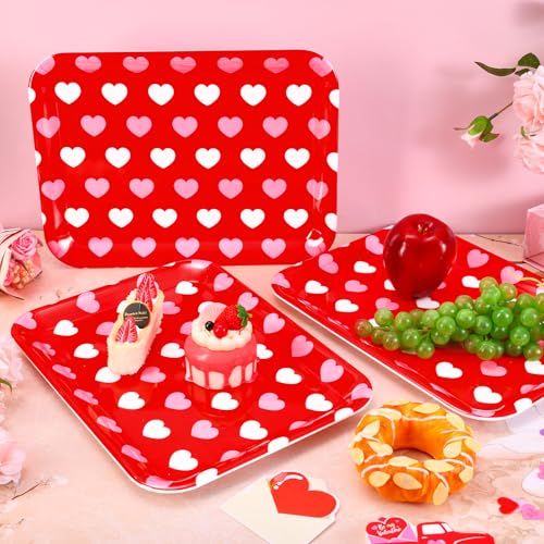 JarThenaAMCS 3Pcs Valentine' s Day Serving Trays Reusable Serving Dishes Red Pink Heart Decorative Platter for Wedding Party Sharing Snacks Fruits Dessert, 13 x 10 Inch - style: Red Pink Heart