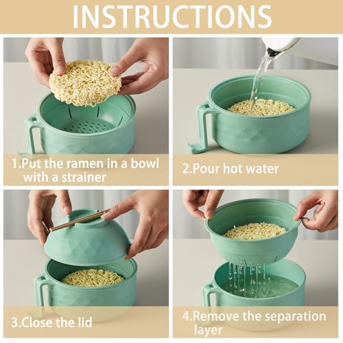 2 Sets 40 oz Microwave Ramen Bowl with Handles, Green,Blue - color: Green,Blue