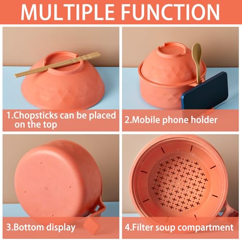 1 Set Microwave Ramen Cooker Bowl with Utensils, Orange - color: Orange