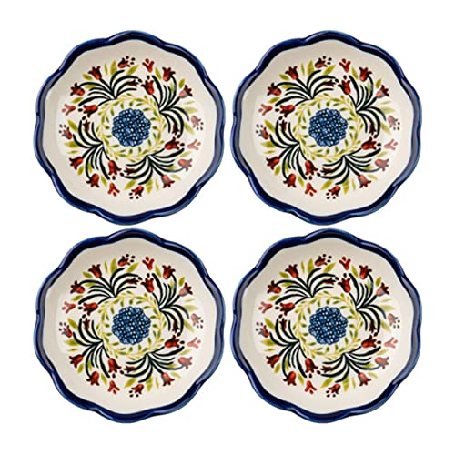 Sizikato 4pcs Porcelain Appetizer Plate, 4-Inch Snack Plate Sauce Dipping Saucer, Exotic Flower Pattern D - color: D